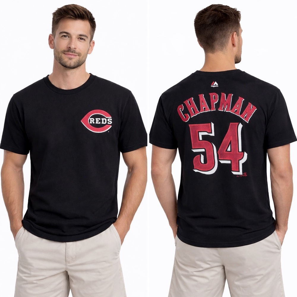 Cincinnati Reds Majestic T-Shirt Chapman 54 Black MLB Baseball Graphic Medium